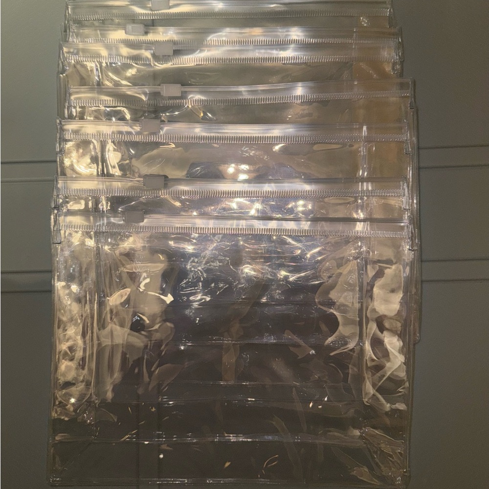Set of 7 Clear Zip Pouches - Set of Reusable Plastic Bags; Measurements in photo